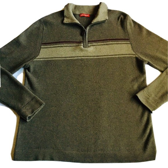 REUNION - Men’s Brown Sweater w Stripe Long Sleeve 1/4 Zipper Size‎ Medium - Picture 1 of 8